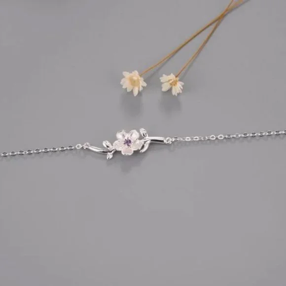 14k Gold Amethyst Flower Bracelet Sterling Silver - Picture 3 of 11